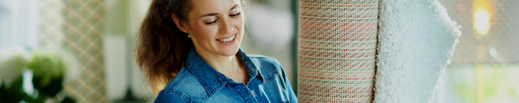 woman holding carpet roll